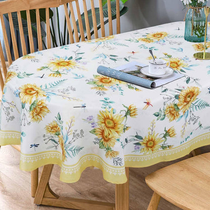 Sunflower Oval Tablecloth Yellow Floral Tablecloth Waterproof Fabric Wrinkle Free Durable 60 X 84 Inch