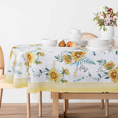 Sunflower Oval Tablecloth Yellow Floral Tablecloth Waterproof Fabric Wrinkle Free Durable 60 X 84 Inch