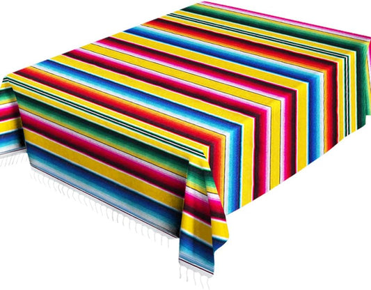 84 x 59 Inch Mexican Tablecloth for Wedding Party Decorations, Large Square Fringe Cotton Serape Blanket Bright Colors Table Cover Table Cloth Picnic Mat (Yellow)