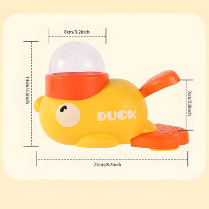 Interactive Dog Treat Dispenser Toy, Duck Shape Puzzle Feeder with Press Button and Rotating Design, Yellow and Orange, Slow Feeding Game for Dogs and Cats