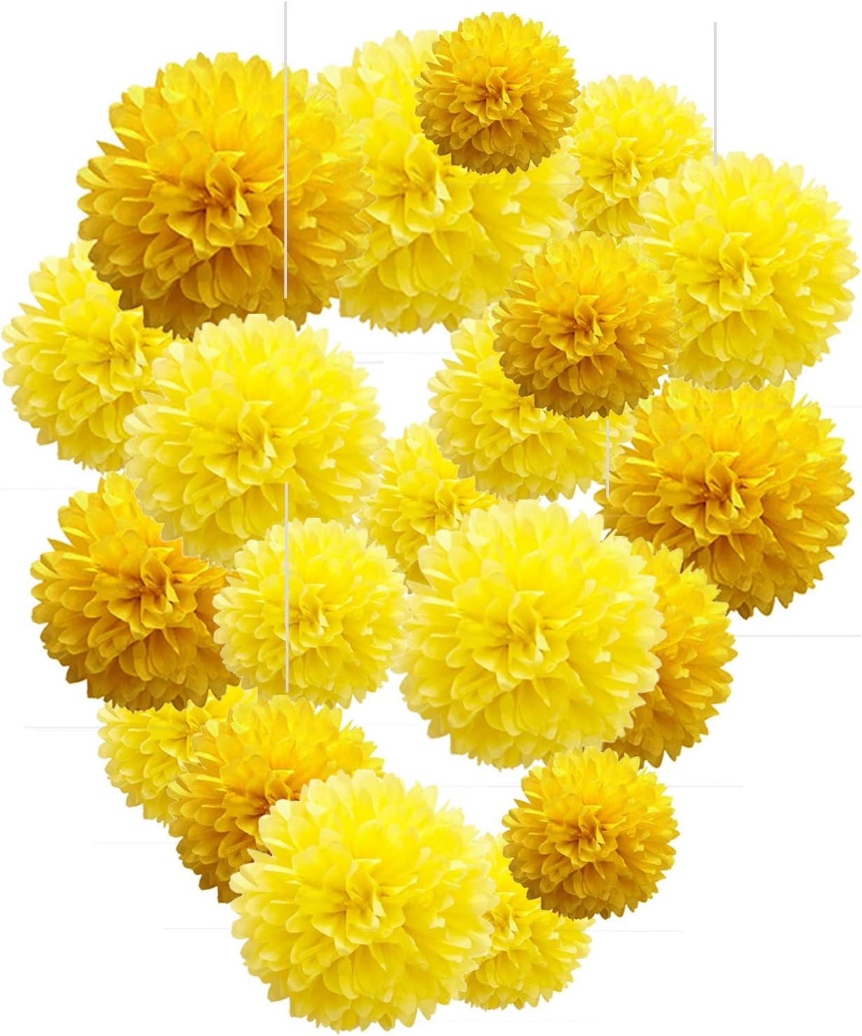 Yellow Paper Pom Poms - 10",12" Tissue Pom Poms Decorations for Party Hanging Decor - 12 Piece Set