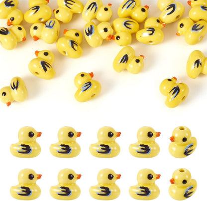 20Pcs Handmade Ceramic Beads Yellow Duck Spacer Beads Bright Glazed Porcelain Animal Bead for DIY Jewelry Making Bracelet Earring Necklace Craft Supplies
