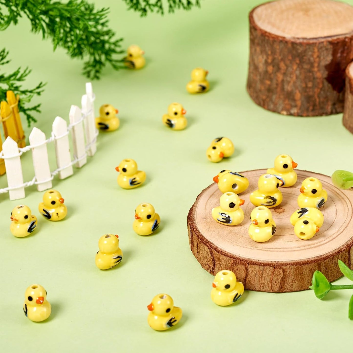 20Pcs Handmade Ceramic Beads Yellow Duck Spacer Beads Bright Glazed Porcelain Animal Bead for DIY Jewelry Making Bracelet Earring Necklace Craft Supplies