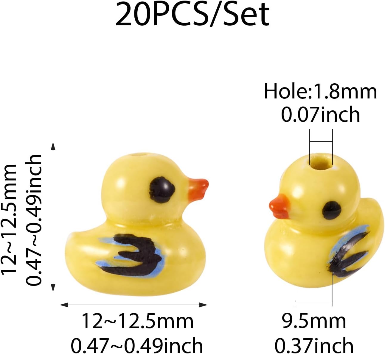 20Pcs Handmade Ceramic Beads Yellow Duck Spacer Beads Bright Glazed Porcelain Animal Bead for DIY Jewelry Making Bracelet Earring Necklace Craft Supplies