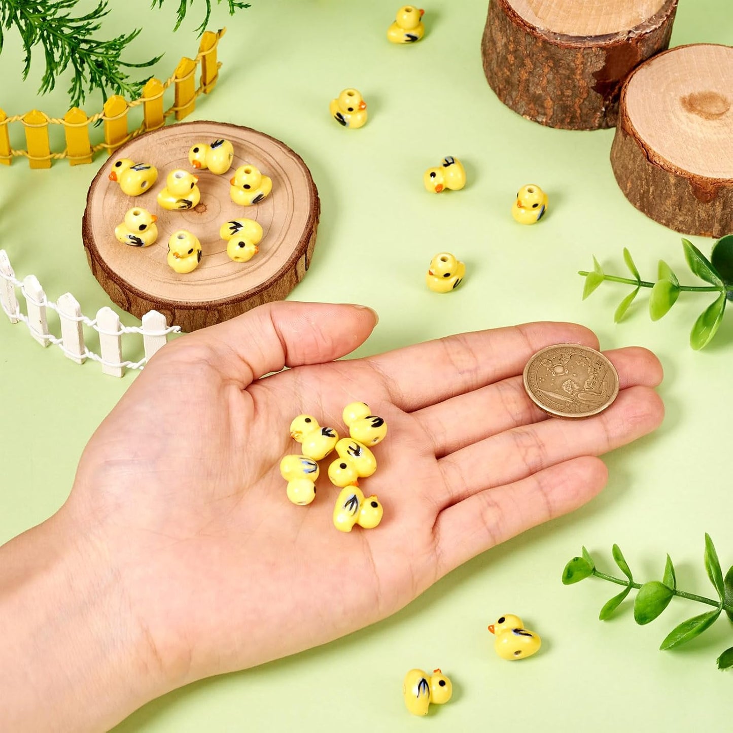 20Pcs Handmade Ceramic Beads Yellow Duck Spacer Beads Bright Glazed Porcelain Animal Bead for DIY Jewelry Making Bracelet Earring Necklace Craft Supplies