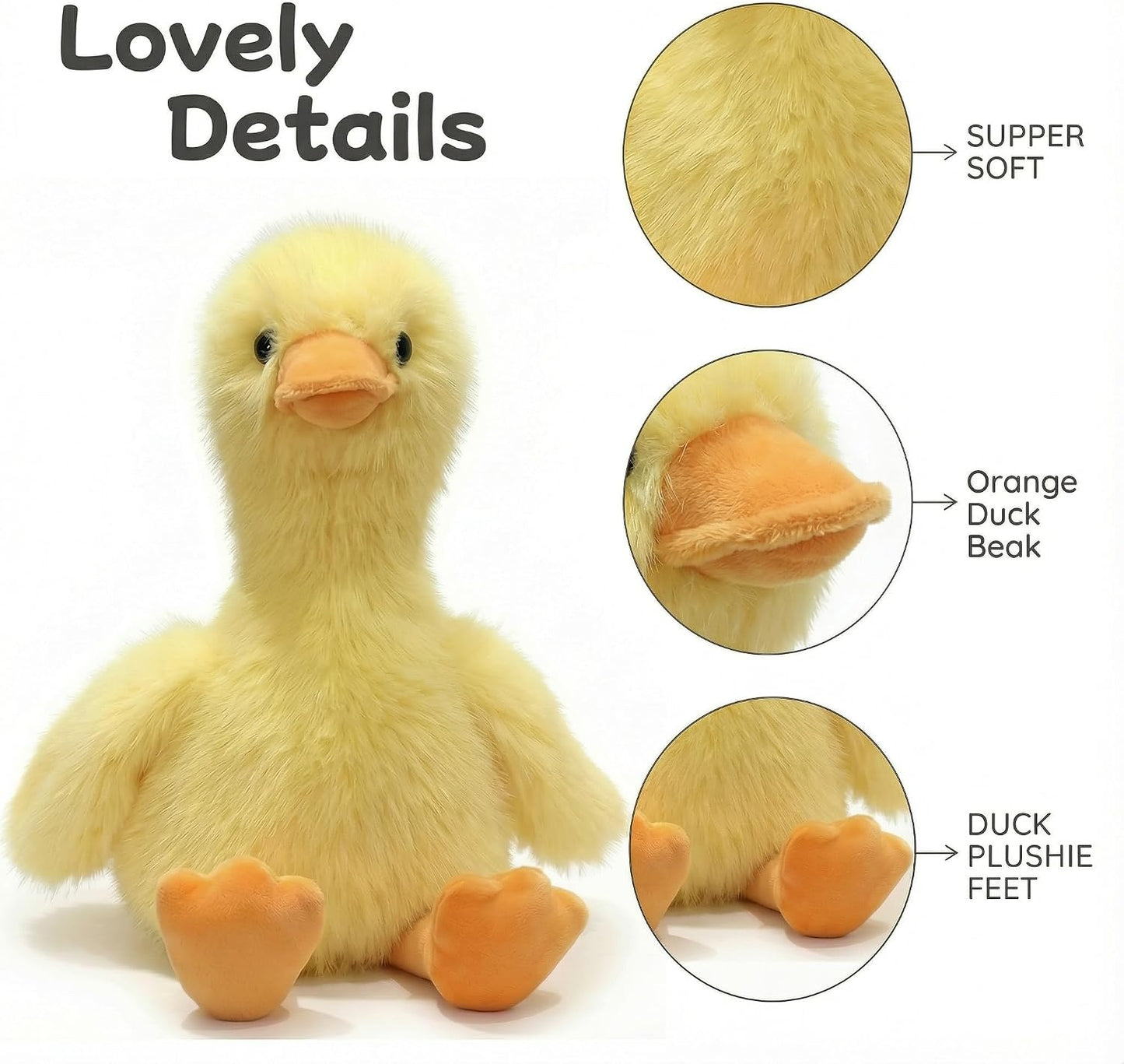 Plush Duck Stuffed Animal - Ultra Soft & Huggable, 14 Inch Cuddly Duck Buddy for Boys & Girls, for Birthday/Christmas/Valentine‘s Day (Yellow)