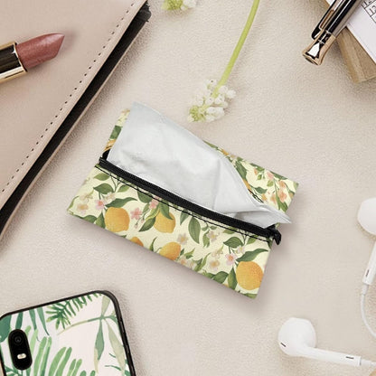 Lemon Decorative Tissue Box Cover Cute Pocket Tissue Holder for Car Zipper Enclosed Portable Reusable Travel Tissue Pouch for Purse Leak-Proof Tissue Holder for On-The-Go