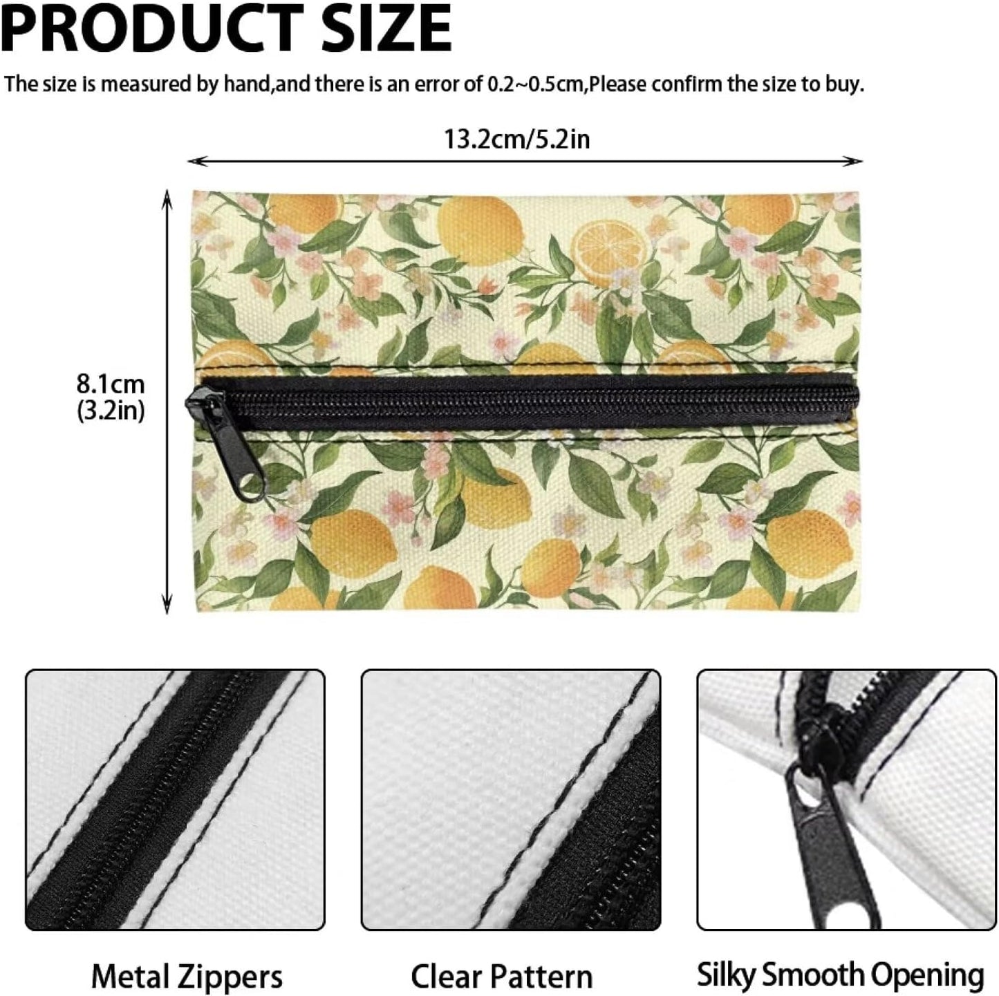 Lemon Decorative Tissue Box Cover Cute Pocket Tissue Holder for Car Zipper Enclosed Portable Reusable Travel Tissue Pouch for Purse Leak-Proof Tissue Holder for On-The-Go