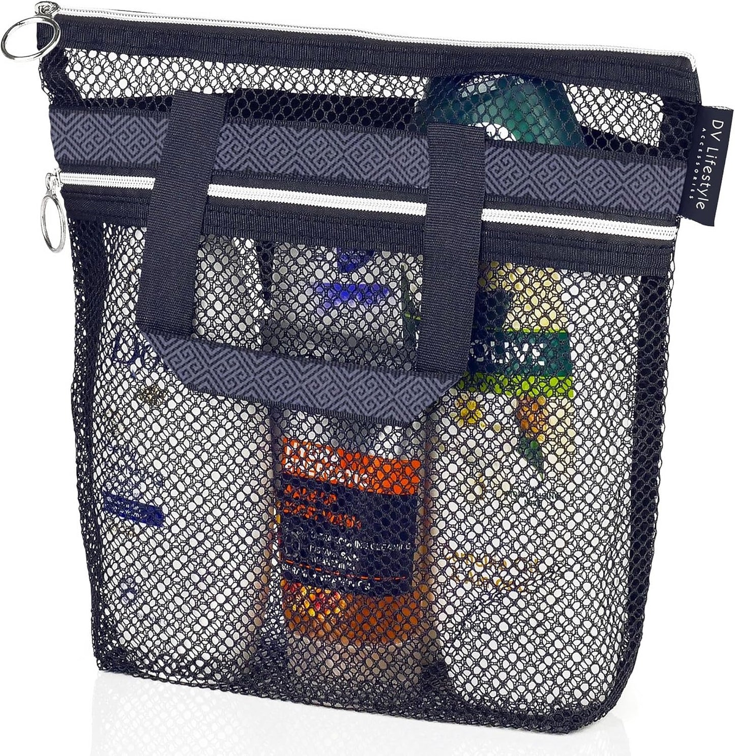 Mesh Shower Bag 10.2x9.9'' Quick-Dry Caddy with Zipper & 2 Pockets. Portable Toiletry Tote for Bathroom, Gym, Travel, Camp, Beach, for Sunscreen, Dorm & College Essentials (Yellow)