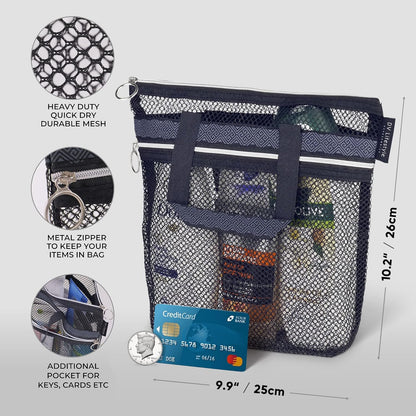 Mesh Shower Bag 10.2x9.9'' Quick-Dry Caddy with Zipper & 2 Pockets. Portable Toiletry Tote for Bathroom, Gym, Travel, Camp, Beach, for Sunscreen, Dorm & College Essentials (Yellow)