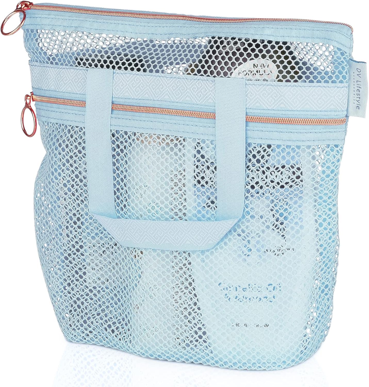 Mesh Shower Bag 10.2x9.9'' Quick-Dry Caddy with Zipper & 2 Pockets. Portable Toiletry Tote for Bathroom, Gym, Travel, Camp, Beach, for Sunscreen, Dorm & College Essentials (Yellow)