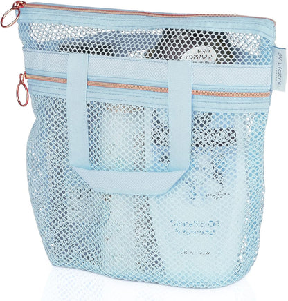 Mesh Shower Bag 10.2x9.9'' Quick-Dry Caddy with Zipper & 2 Pockets. Portable Toiletry Tote for Bathroom, Gym, Travel, Camp, Beach, for Sunscreen, Dorm & College Essentials (Yellow)