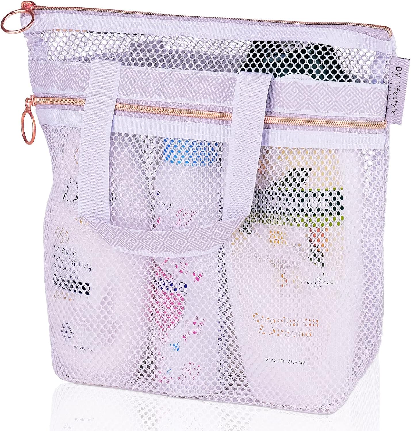Mesh Shower Bag 10.2x9.9'' Quick-Dry Caddy with Zipper & 2 Pockets. Portable Toiletry Tote for Bathroom, Gym, Travel, Camp, Beach, for Sunscreen, Dorm & College Essentials (Yellow)