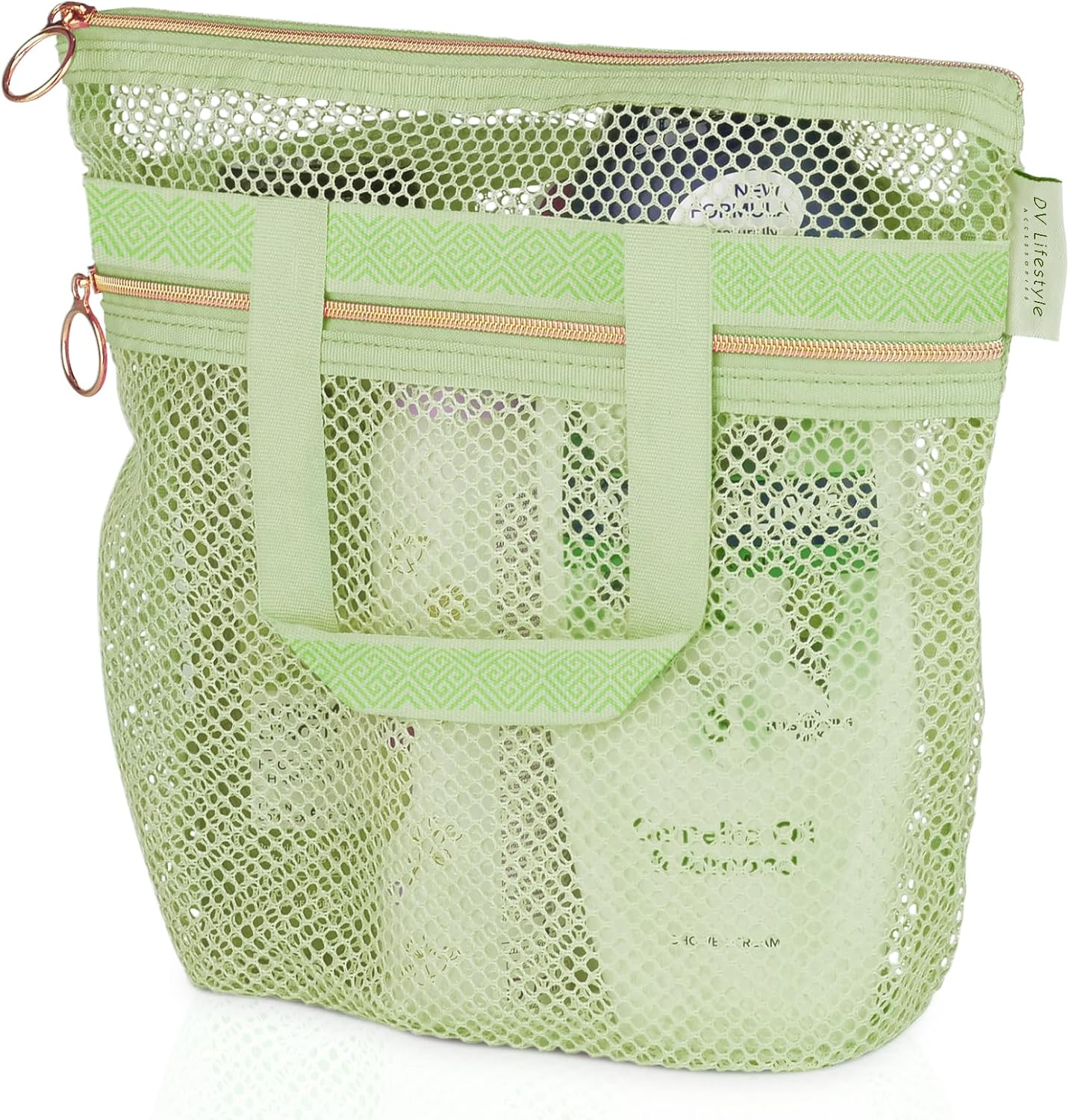 Mesh Shower Bag 10.2x9.9'' Quick-Dry Caddy with Zipper & 2 Pockets. Portable Toiletry Tote for Bathroom, Gym, Travel, Camp, Beach, for Sunscreen, Dorm & College Essentials (Yellow)