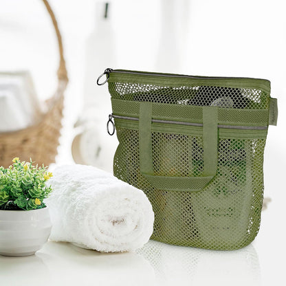 Mesh Shower Bag 10.2x9.9'' Quick-Dry Caddy with Zipper & 2 Pockets. Portable Toiletry Tote for Bathroom, Gym, Travel, Camp, Beach, for Sunscreen, Dorm & College Essentials (Yellow)