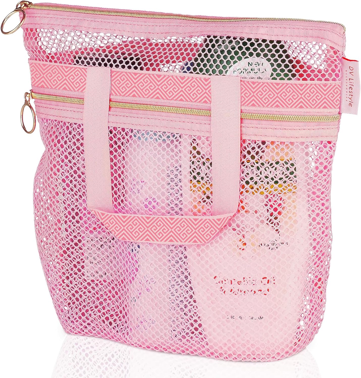 Mesh Shower Bag 10.2x9.9'' Quick-Dry Caddy with Zipper & 2 Pockets. Portable Toiletry Tote for Bathroom, Gym, Travel, Camp, Beach, for Sunscreen, Dorm & College Essentials (Yellow)
