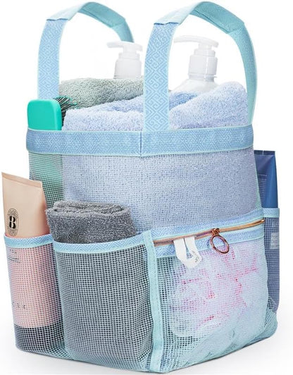 Mesh Shower Bag 10.2x9.9'' Quick-Dry Caddy with Zipper & 2 Pockets. Portable Toiletry Tote for Bathroom, Gym, Travel, Camp, Beach, for Sunscreen, Dorm & College Essentials (Yellow)