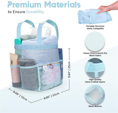 Mesh Shower Bag 10.2x9.9'' Quick-Dry Caddy with Zipper & 2 Pockets. Portable Toiletry Tote for Bathroom, Gym, Travel, Camp, Beach, for Sunscreen, Dorm & College Essentials (Yellow)