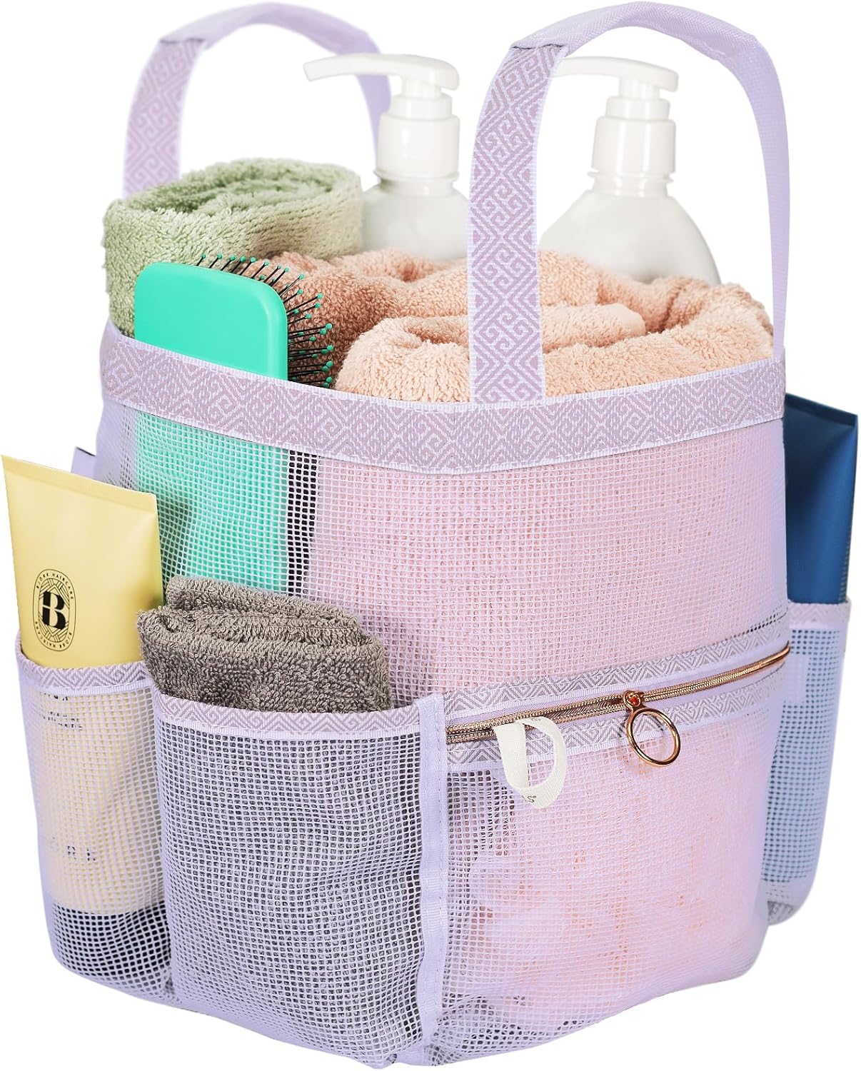 Mesh Shower Bag 10.2x9.9'' Quick-Dry Caddy with Zipper & 2 Pockets. Portable Toiletry Tote for Bathroom, Gym, Travel, Camp, Beach, for Sunscreen, Dorm & College Essentials (Yellow)