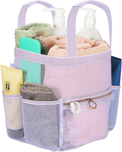 Mesh Shower Bag 10.2x9.9'' Quick-Dry Caddy with Zipper & 2 Pockets. Portable Toiletry Tote for Bathroom, Gym, Travel, Camp, Beach, for Sunscreen, Dorm & College Essentials (Yellow)
