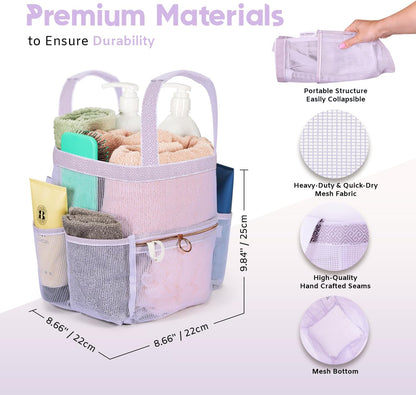 Mesh Shower Bag 10.2x9.9'' Quick-Dry Caddy with Zipper & 2 Pockets. Portable Toiletry Tote for Bathroom, Gym, Travel, Camp, Beach, for Sunscreen, Dorm & College Essentials (Yellow)
