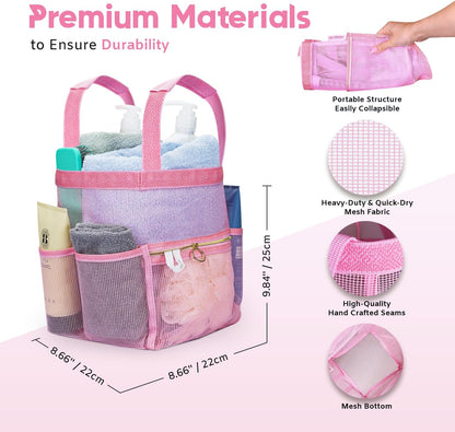Mesh Shower Bag 10.2x9.9'' Quick-Dry Caddy with Zipper & 2 Pockets. Portable Toiletry Tote for Bathroom, Gym, Travel, Camp, Beach, for Sunscreen, Dorm & College Essentials (Yellow)