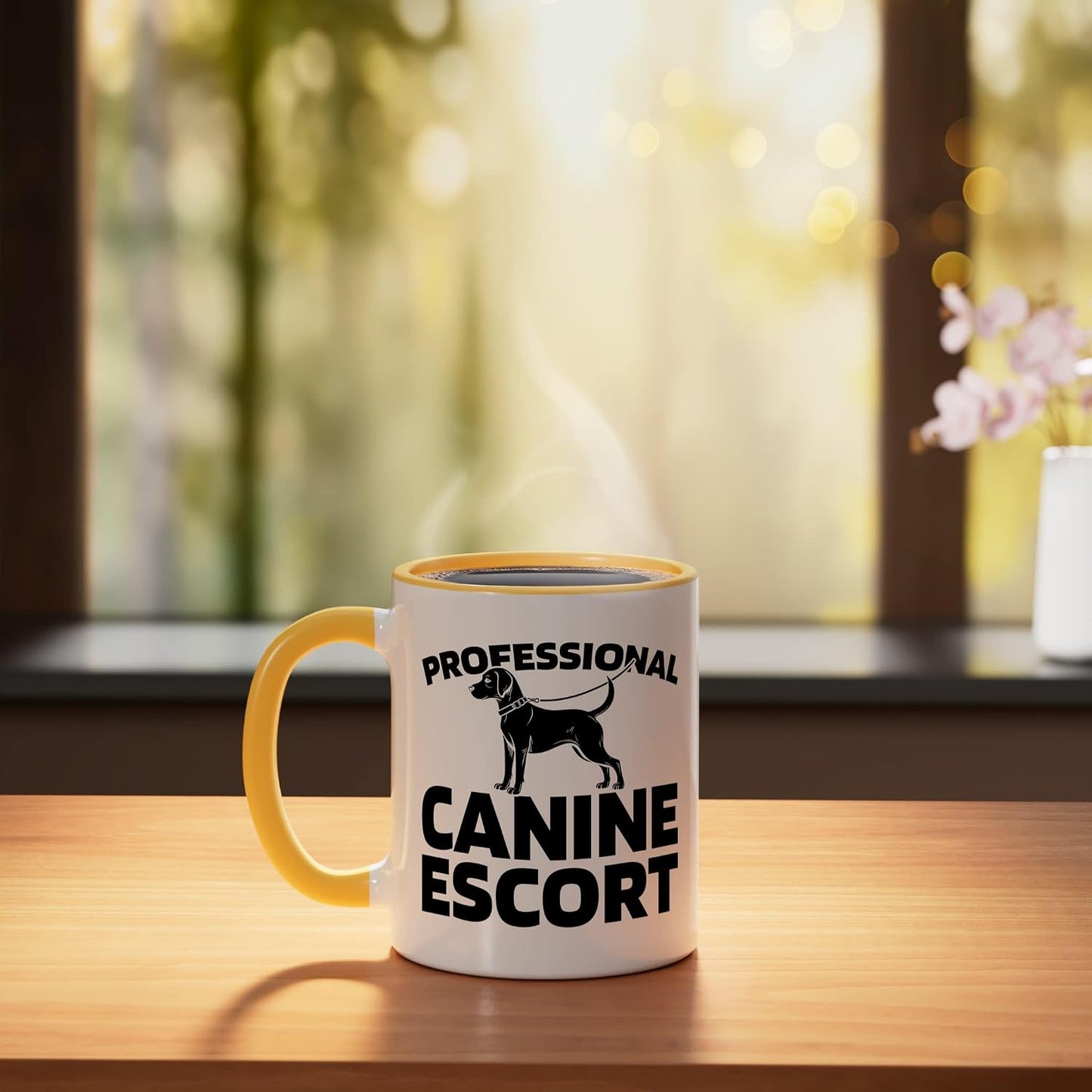Walking Exercise - Pet Care Dog Walker Ceramic Mug, Yellow/White