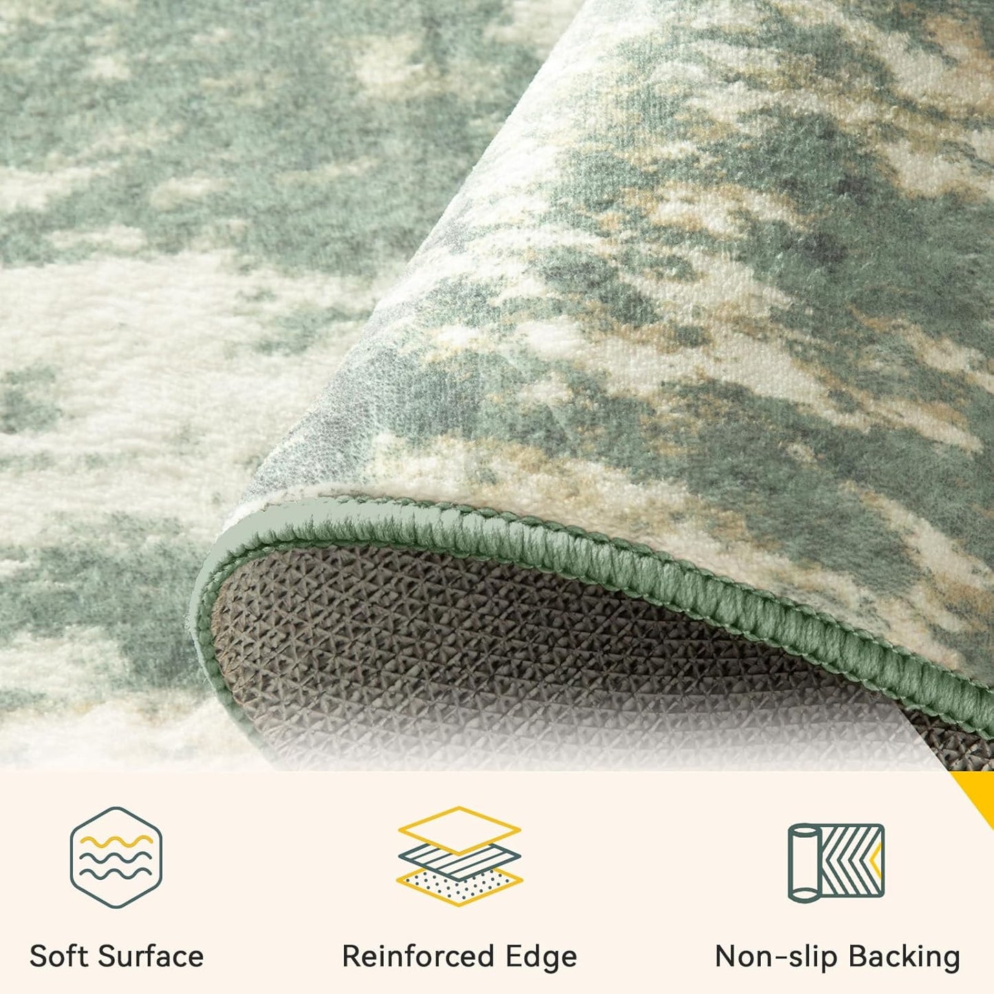Washable Area Rugs 6'x9' Non-Slip Modern Abstract Soft for Living Room Entryway Bedroom Kitchen, Print Pattern, Light Green/Yellow