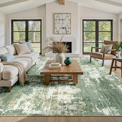 Washable Area Rugs 6'x9' Non-Slip Modern Abstract Soft for Living Room Entryway Bedroom Kitchen, Print Pattern, Light Green/Yellow