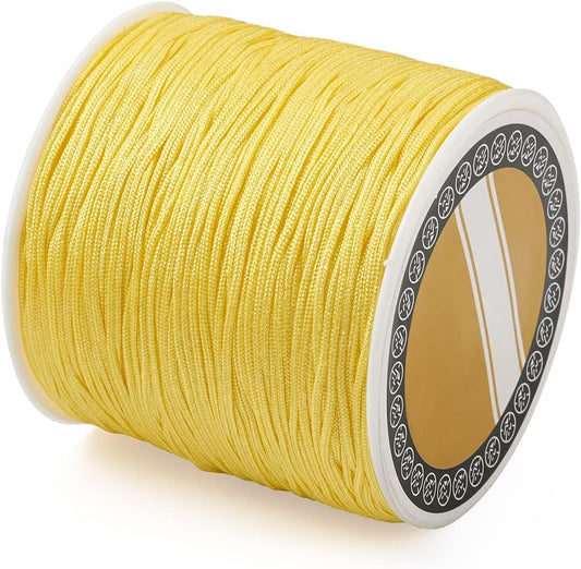 100M 0.8mm Nylon Beading Cord Yellow Chinese Knotting Rattail Macrame Thread String Roll for Jewelry Making Kumihimo Wrapping Supplies DIY Crafts