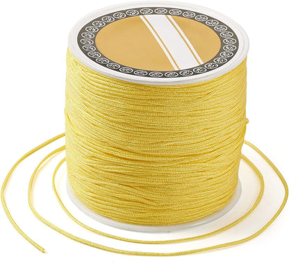 100M 0.8mm Nylon Beading Cord Yellow Chinese Knotting Rattail Macrame Thread String Roll for Jewelry Making Kumihimo Wrapping Supplies DIY Crafts