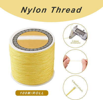 100M 0.8mm Nylon Beading Cord Yellow Chinese Knotting Rattail Macrame Thread String Roll for Jewelry Making Kumihimo Wrapping Supplies DIY Crafts