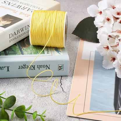 100M 0.8mm Nylon Beading Cord Yellow Chinese Knotting Rattail Macrame Thread String Roll for Jewelry Making Kumihimo Wrapping Supplies DIY Crafts