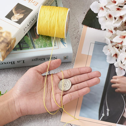 100M 0.8mm Nylon Beading Cord Yellow Chinese Knotting Rattail Macrame Thread String Roll for Jewelry Making Kumihimo Wrapping Supplies DIY Crafts