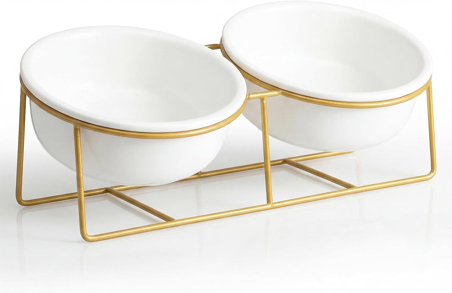 Elevated Dog Bowls for Small Dogs - 2 Ceramic Bowls with Gold Iron Stand - Raised Pet Dish Set for Food and Water - Comfortable Feeding
