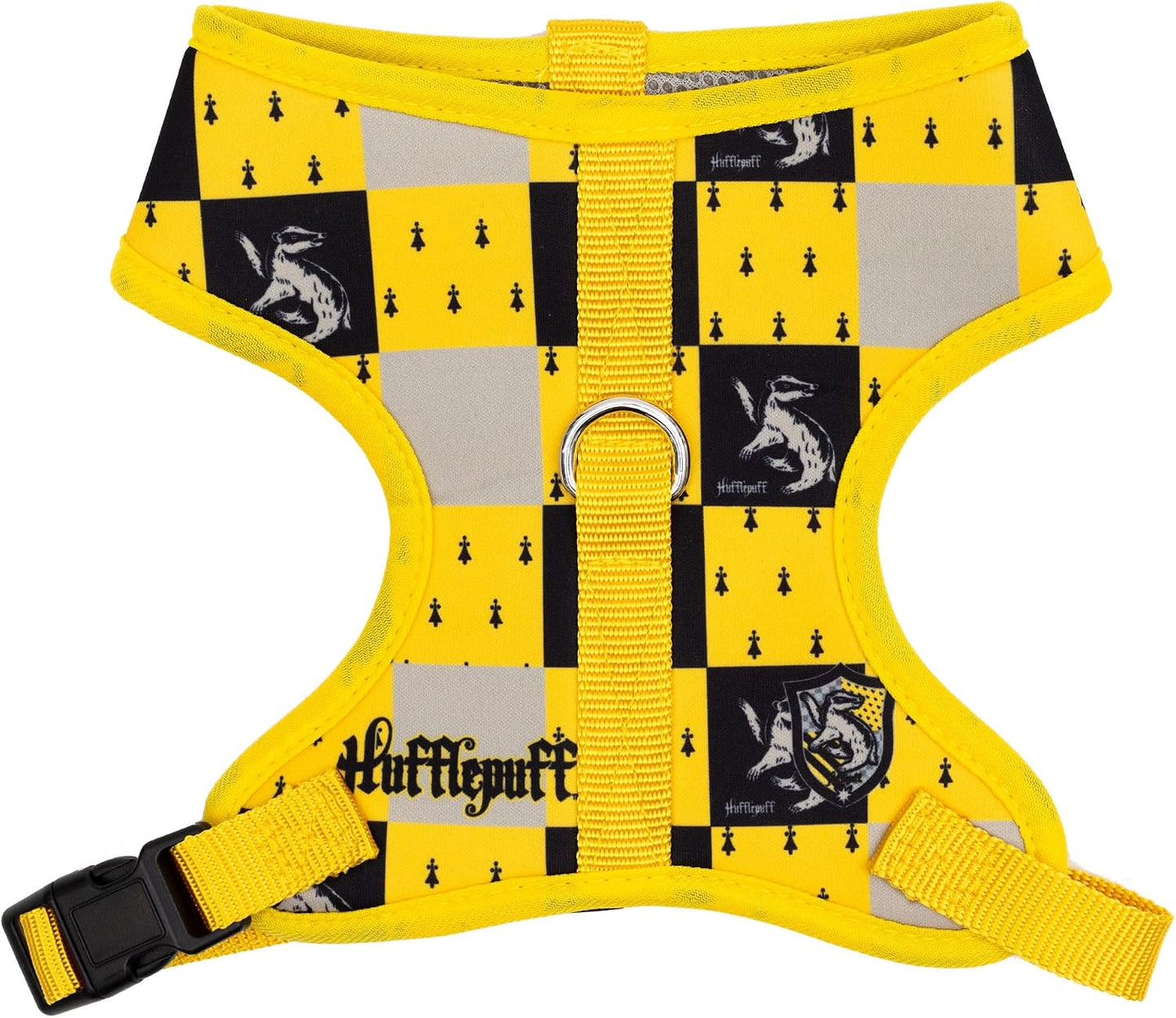 The Wizarding World of Harry Potter Pet Harness, Dog Collar Plastic Buckle, Harry Potter Hufflepuff Checker Yellow Black