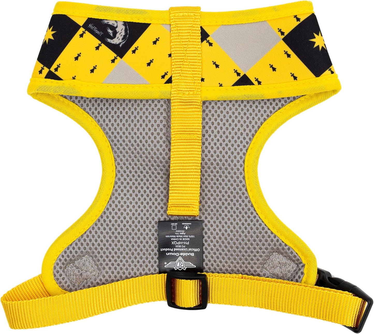 The Wizarding World of Harry Potter Pet Harness, Dog Collar Plastic Buckle, Harry Potter Hufflepuff Checker Yellow Black