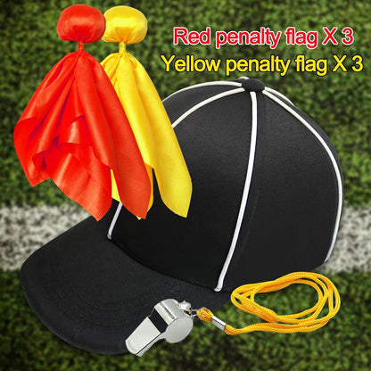 8 Pcs Challenge Flag Referee Hat Set,Tossing Flags Sports Fan Set Penalty Flag Party Accessory (3 Yellow and 3 Red),Official Football Hat and Stainless Steel Whistle,Referee Costume cap set1