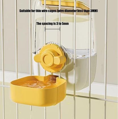 Pet Hanging Automatic Feeders Drinking Bowls，Gravity Rabbit Feeder and Water Set，Cage Cat Food Bowl Feeding Station for Puppy Kitten Chinchilla Hedgehog Guinea Pig Ferret (Yellow-Food)