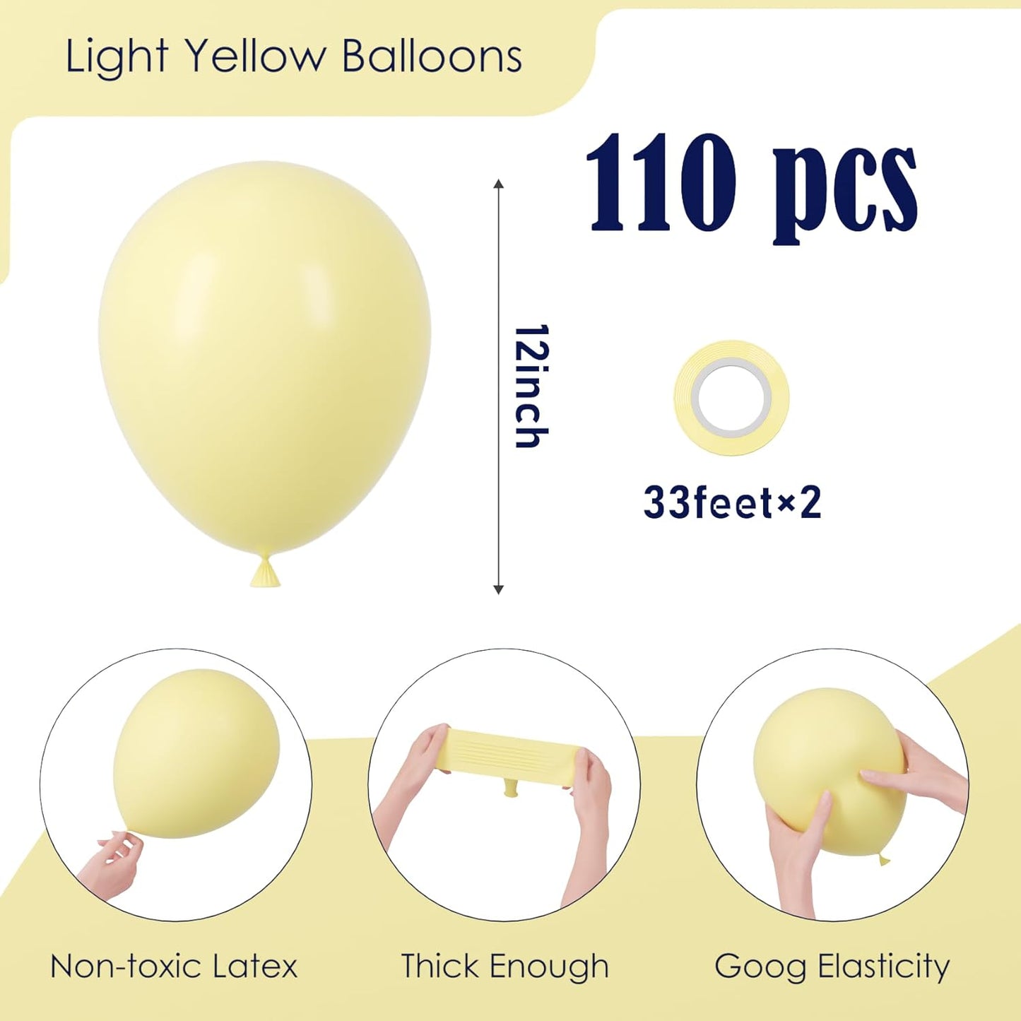 110pcs Pastel Yellow Light Yellow Latex Party Balloons, 12inch | for Graduation, Easter, Wedding, Birthday, Bridal Shower, Sunflower Party, Baby Shower, Anniversary Party Decorations