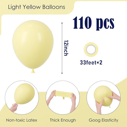 110pcs Pastel Yellow Light Yellow Latex Party Balloons, 12inch | for Graduation, Easter, Wedding, Birthday, Bridal Shower, Sunflower Party, Baby Shower, Anniversary Party Decorations