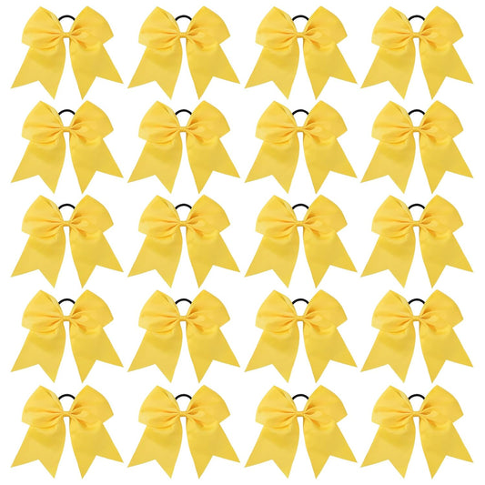 20 PCS 8 Inch Cheer Hair Bows Large Cheerleading Big Hair Bows with Ponytail Holder Hand-made Grosgrain Ribbon Hair Accessories for Teen Girls(Yellow)