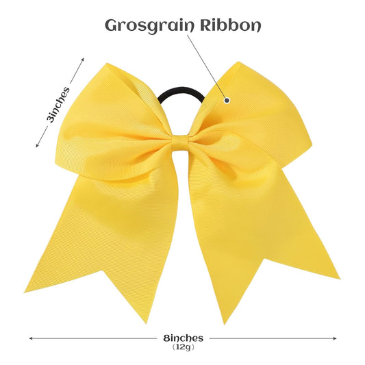 20 PCS 8 Inch Cheer Hair Bows Large Cheerleading Big Hair Bows with Ponytail Holder Hand-made Grosgrain Ribbon Hair Accessories for Teen Girls(Yellow)