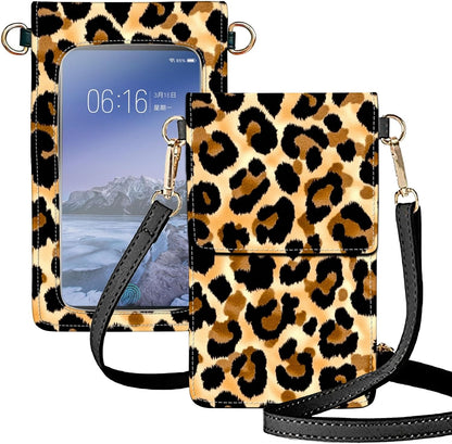 Crossbody Phone Case, Leopard Print Yellow RFID Blocking Crossbody Bag with Card Slots & Phone Holder, Waterproof Anti-Theft Touch Screen Phone Purse for Women