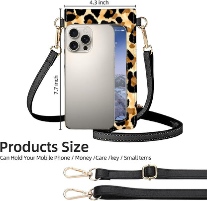 Crossbody Phone Case, Leopard Print Yellow RFID Blocking Crossbody Bag with Card Slots & Phone Holder, Waterproof Anti-Theft Touch Screen Phone Purse for Women