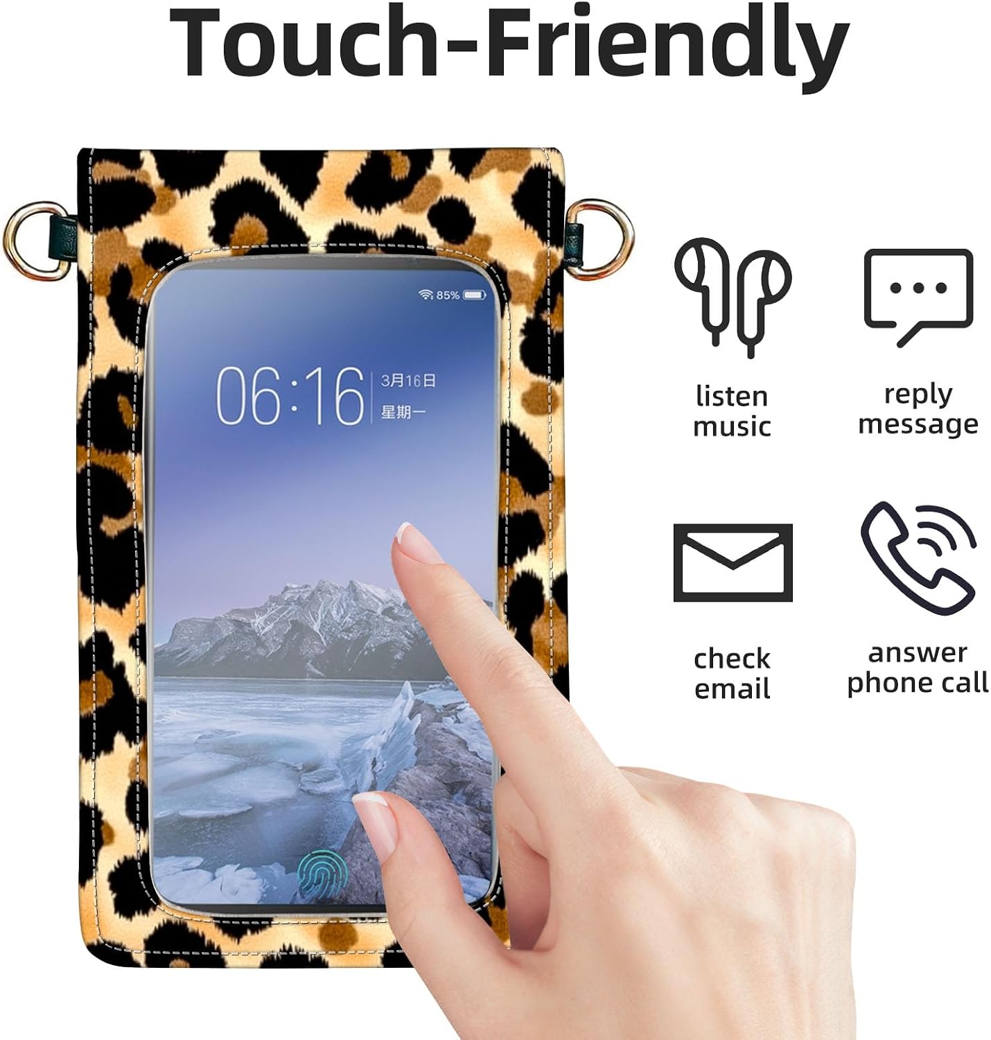 Crossbody Phone Case, Leopard Print Yellow RFID Blocking Crossbody Bag with Card Slots & Phone Holder, Waterproof Anti-Theft Touch Screen Phone Purse for Women