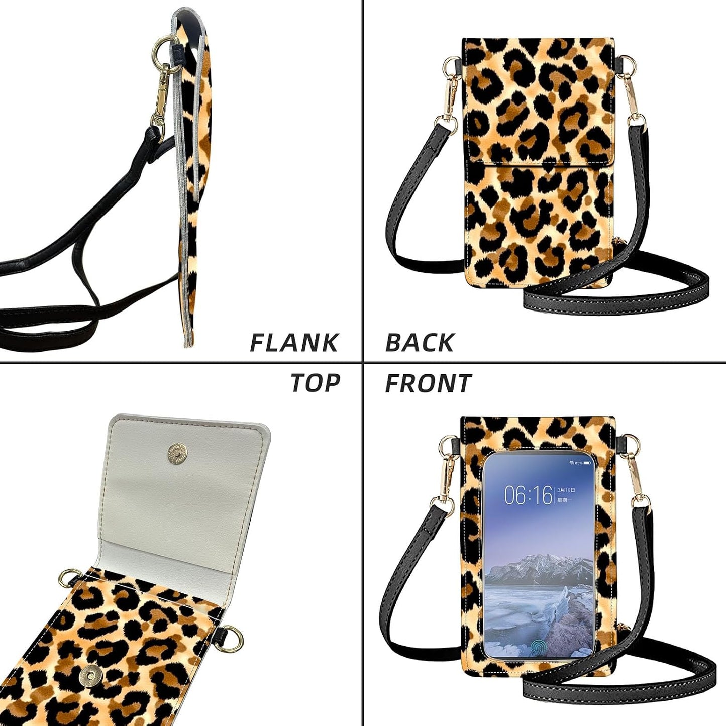 Crossbody Phone Case, Leopard Print Yellow RFID Blocking Crossbody Bag with Card Slots & Phone Holder, Waterproof Anti-Theft Touch Screen Phone Purse for Women