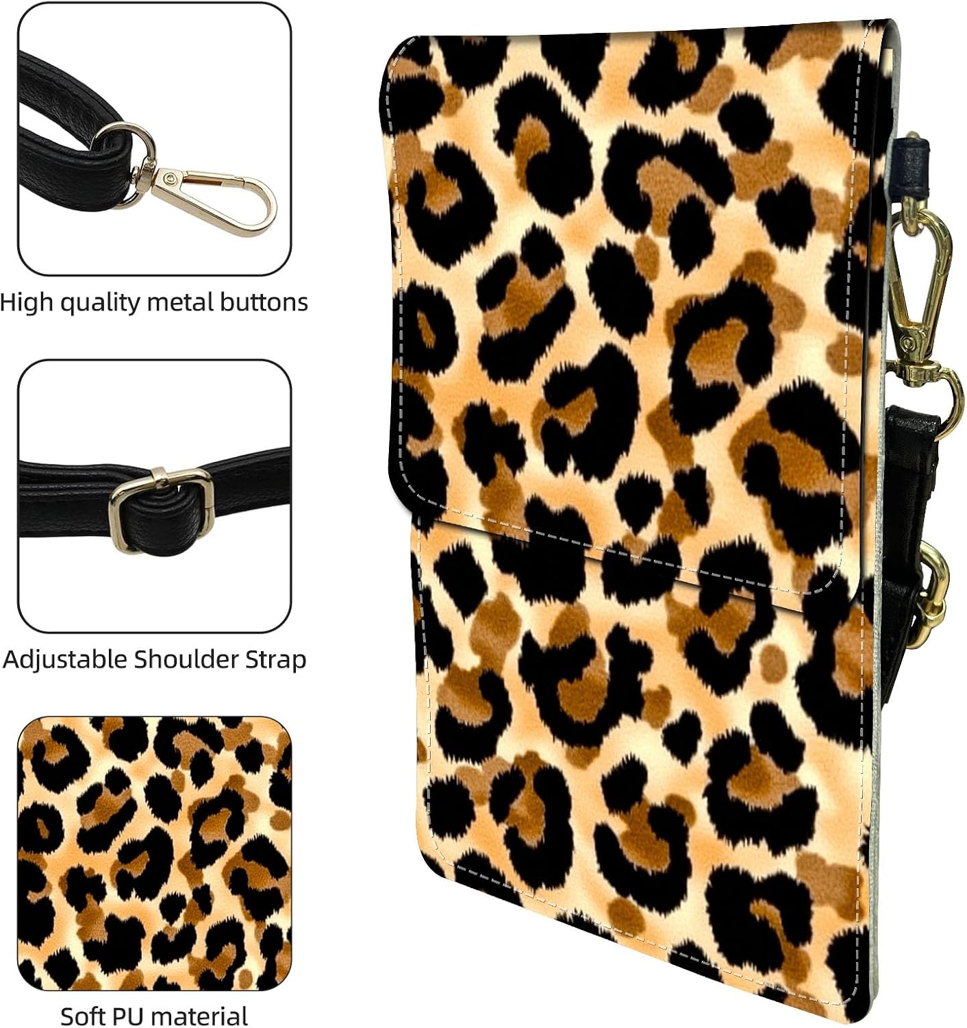 Crossbody Phone Case, Leopard Print Yellow RFID Blocking Crossbody Bag with Card Slots & Phone Holder, Waterproof Anti-Theft Touch Screen Phone Purse for Women
