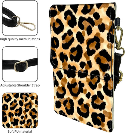 Crossbody Phone Case, Leopard Print Yellow RFID Blocking Crossbody Bag with Card Slots & Phone Holder, Waterproof Anti-Theft Touch Screen Phone Purse for Women