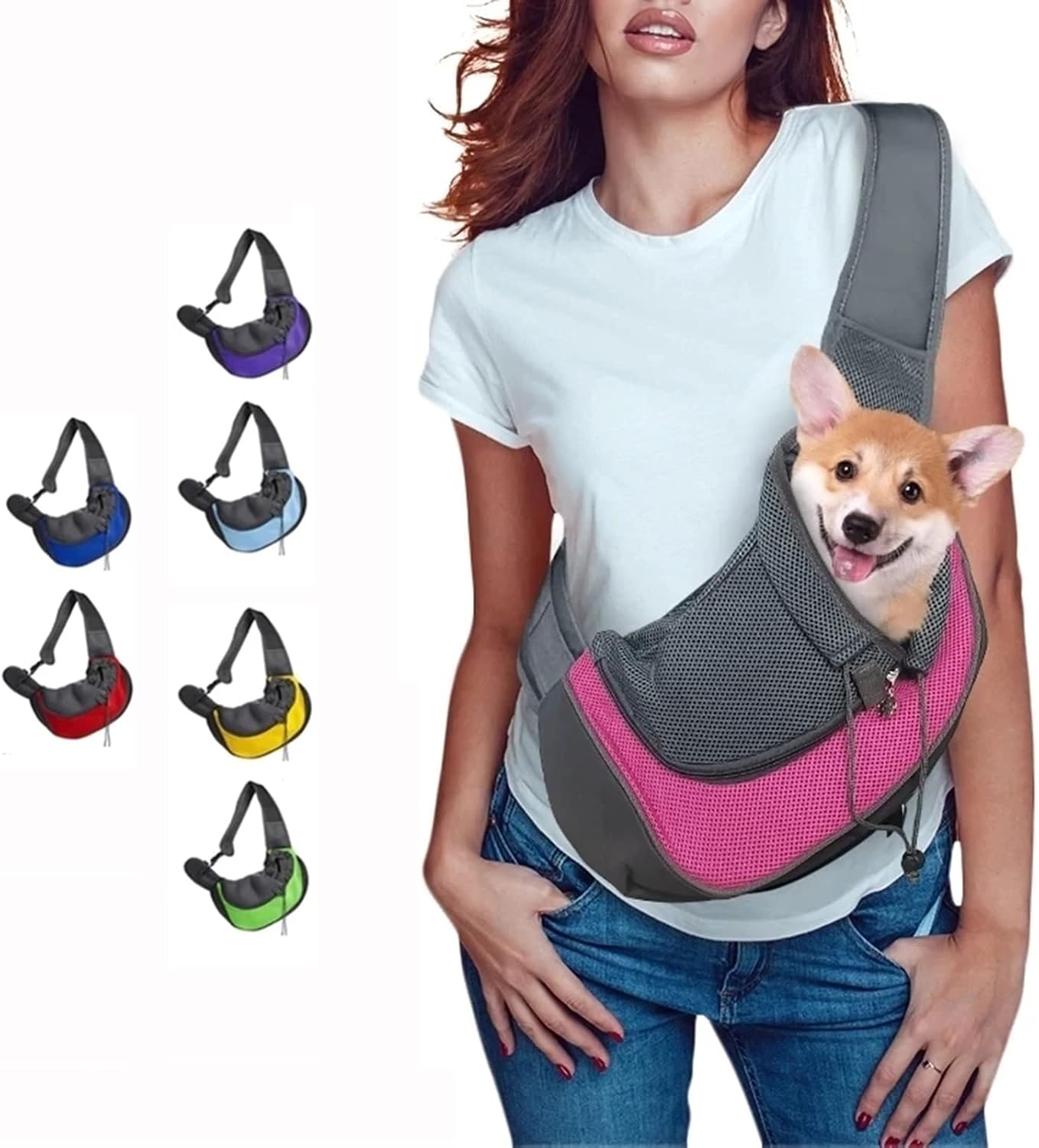 Pet Dog Sling Cat Carrier, Hands-Free Small Pet Pouch Bag with Breathable Net, Outdoor Travel Walking Carrying,Yellow,Small